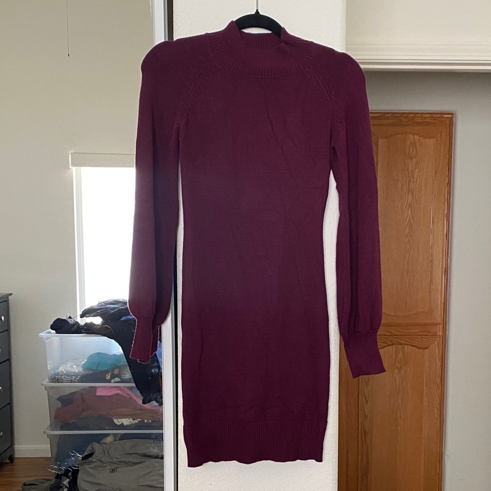 She + Sky Mini Sweater Dress Long Sleeve Knit Burgundy
